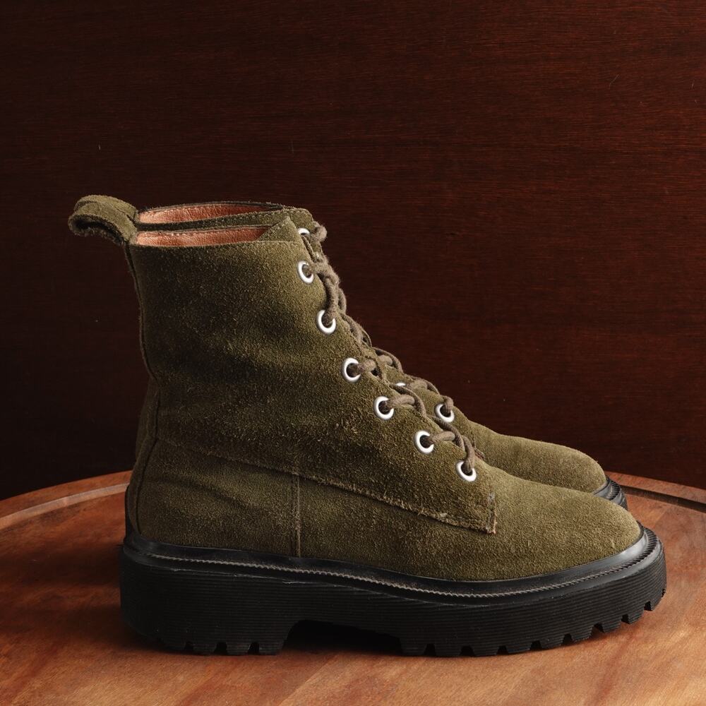 Madewell Boots Womens Size 5 Green The Rayna Combat Lugsole Suede Twee Grunge